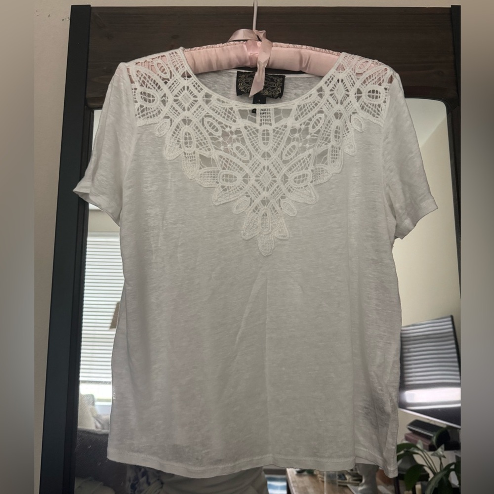James Coviello White Laced 100%โ Linen Tee Shirt, Medium
